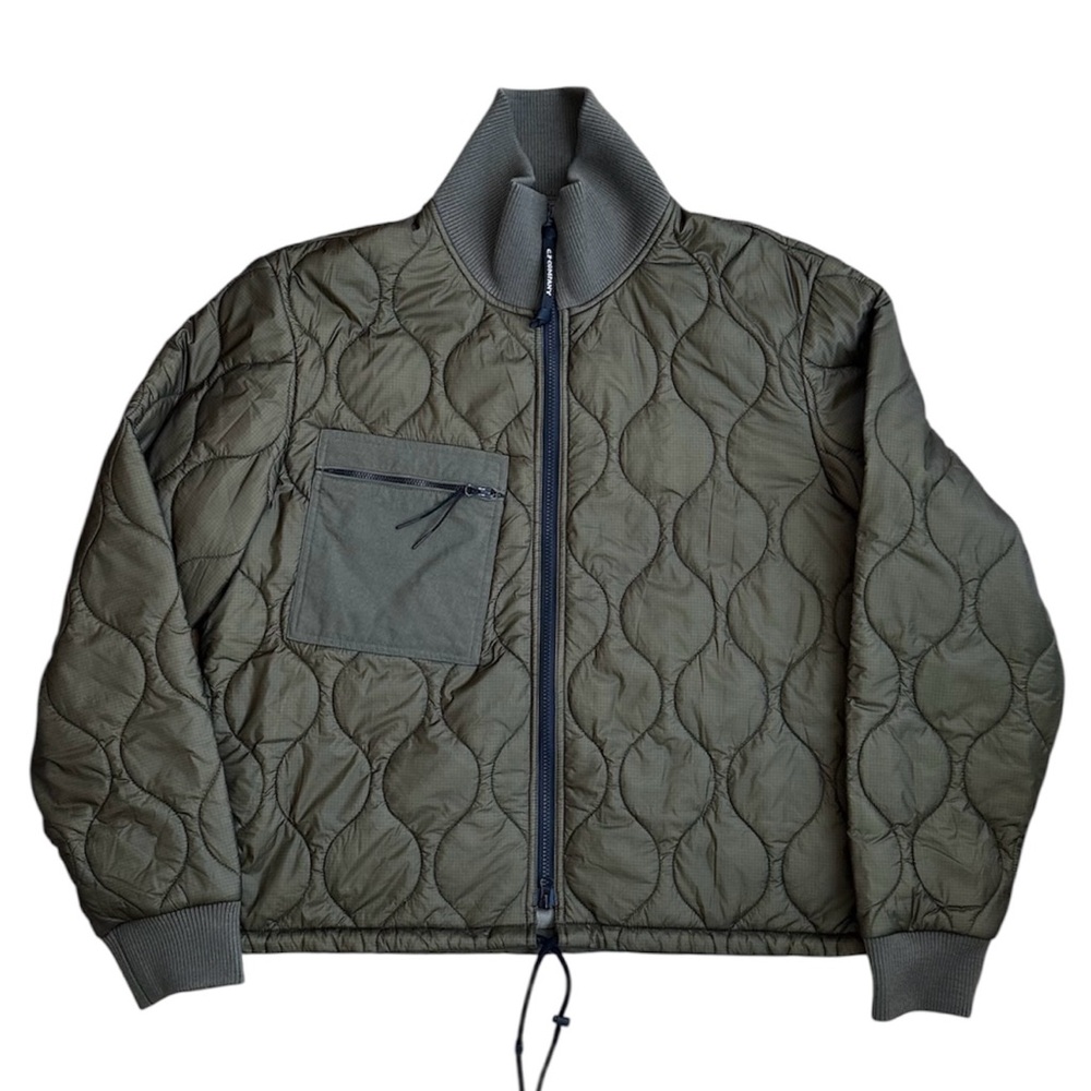 CP Company Khaki Friends & Family Opaque Quilted Spellout Embroiderd Jacket